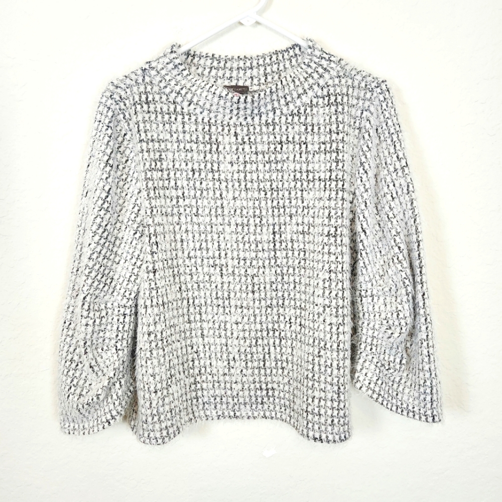 Vince Camuto | Fuzzy Mockneck Sweater White Black Medium